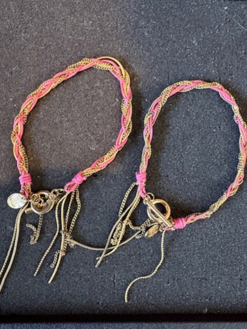 Lot of 2 Vintage Y2K Juicy Couture Antique Gold Braided Chain Toggle Bracelet